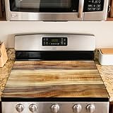 Nuxovilar Stove Top Cover for Electric Stove, 20x28 Inch Heat Resistant Silicone-Polyester Glass Cooktop Protector with Wood Grain Texture Design, for Kitchen Decor & Daily Use