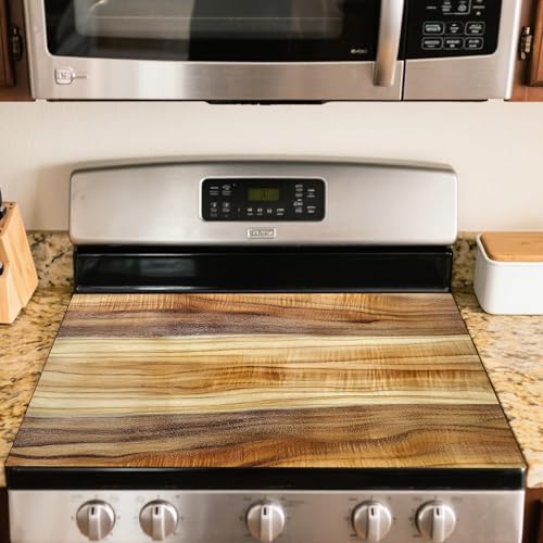 Image of Nuxovilar Stove Top Cover for Electric Stove, 20x28 Inch Polyester Glass Cooktop Protector with Wood Grain Texture Design, for Kitchen Decor & Daily Use