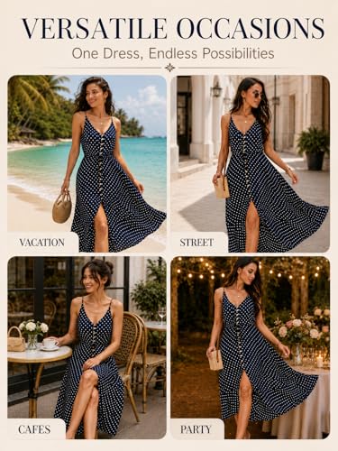 Image of BROVAVE Women's 2026 Summer Casual Boho Sundress Spaghetti Strap Midi Dress