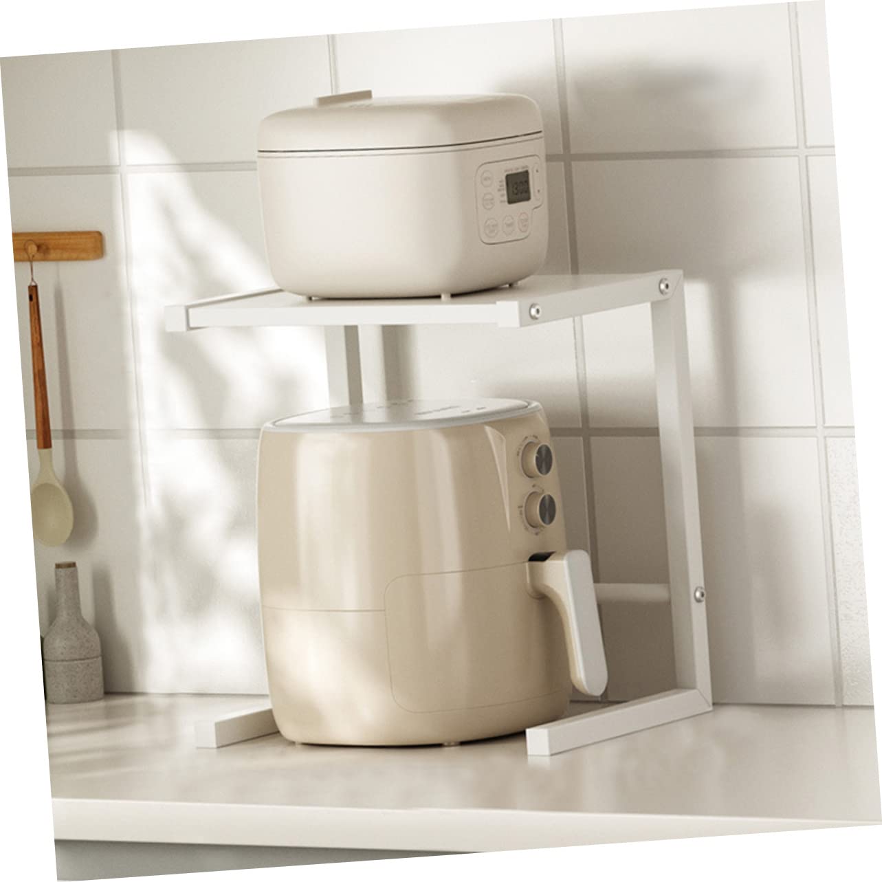 Étagère Cuisine en Acier au Carbone, Support pour Micro-ondes et Four Blanc