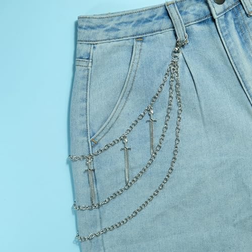 Punk Pants Chain,Gothic Goth Hip Hop Rivet Charm Layered Wallet and Jeans Link Chain, Vintage Rock Jewelry for Men and Women3