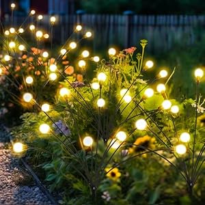 Solar Lights Outdoor Garden, 6 Pack 60 LED Firefly Outdoor Garden Lights Waterproof, Solar Powered Swaying Light for Pathway, Yard, Patio Decoration (Warm White)