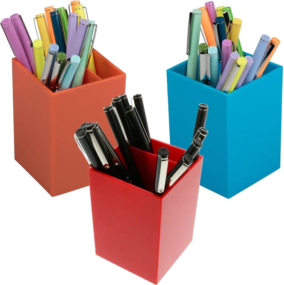 Image of JAM PAPER Plastic Pen Holders - Primary Assortment Desktop Pencil Cups - 3 /Pack