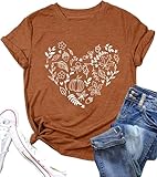 Halloween Pumpkin Shirt for Women Fall Pumpkin Graphic Tshirt Thanksgiving Short Sleeve Shirts Casual Holiday Tee Tops(Brown1,M)