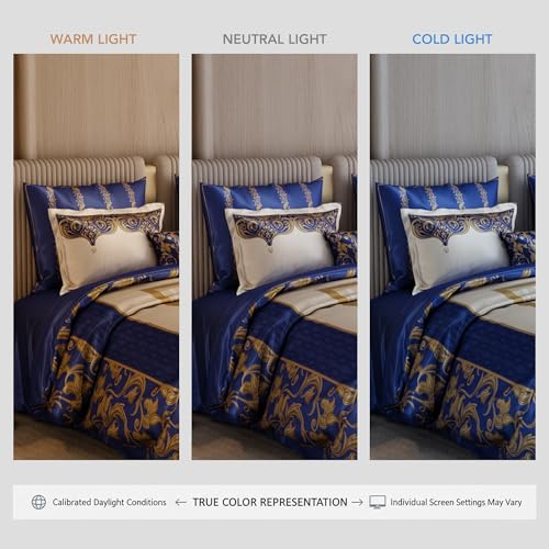 Image of Stoa Paris 300TC UltraSatin Super Size 7 Piece Comforter Set, 274cm x 274cm Ideal for King & Double Bed, Gentle on Skin & Hair, Fade & Wrinkle Resistant, Home Decor, Quick Dry, Coronation - Blue