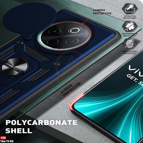 Image of Armor Bumper Back Cover Case for Vivo T4 5G / iQOO Z10 5G Rotating Camera Cover, Ring Holder & Kickstand | Heavy Duty & 360 Degree Protection Vivo T4 5G / iQOO Z10 5G Back Cover (Blue)