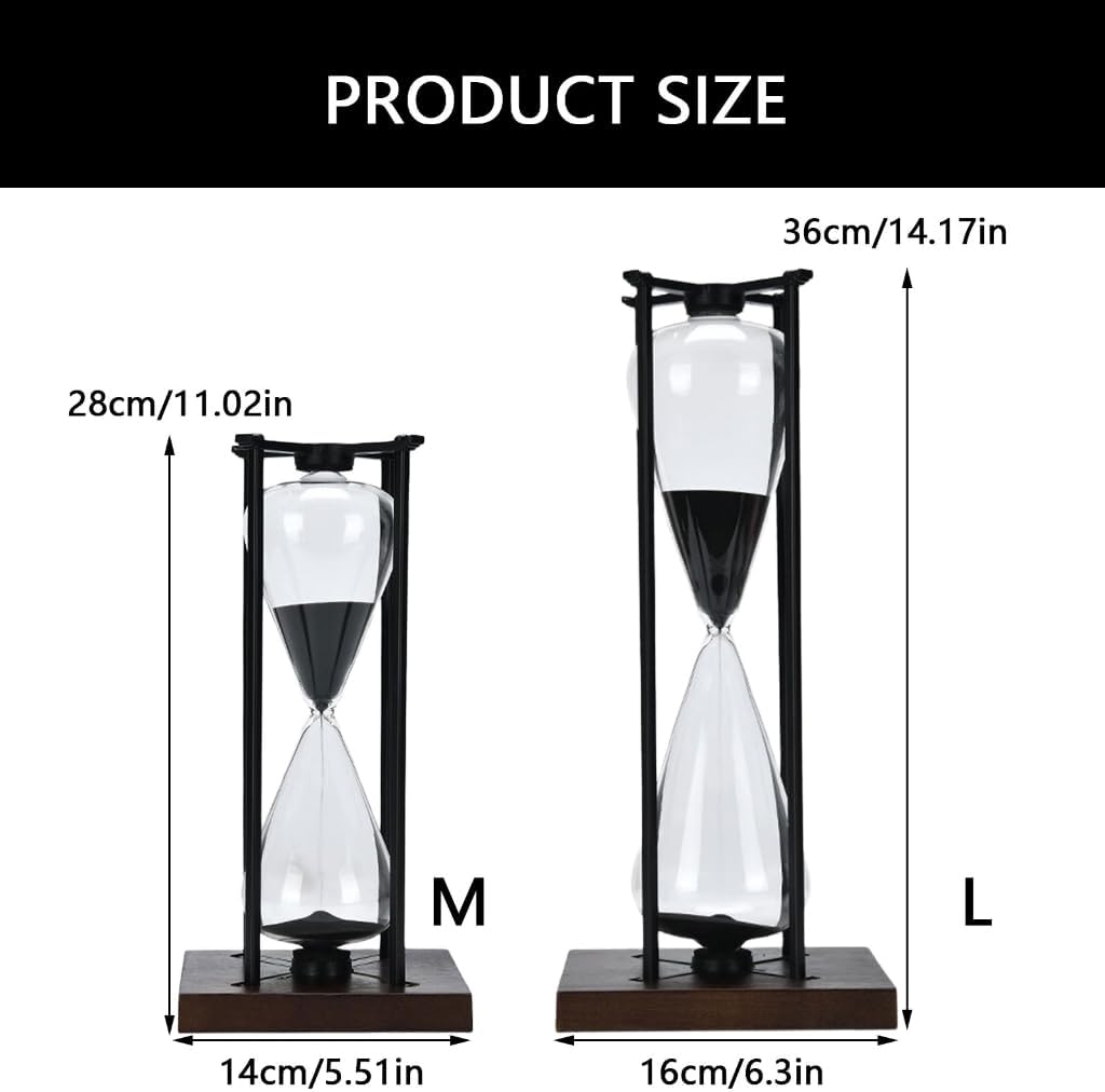 Large Iron Timer Effective 30/60Minute Sand Timer in Wood Base for Meditations and Concentration