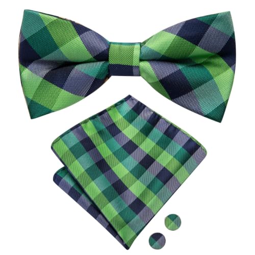 Image of Dubulle Mens Paisley Striped Bowtie Set Pre-tied Bowtie for Men and Pocket Square Set Wedding Business