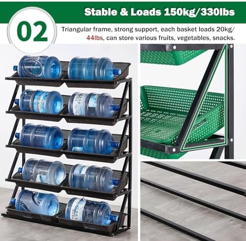 5-Tier Commercial Supermarket Fruit Rack & Vegetable Shelf, Large Capacity Snack Storage Basket for Pantry, Retail Store & Market - Ideal Potato & Onion Organizer for Kitchen