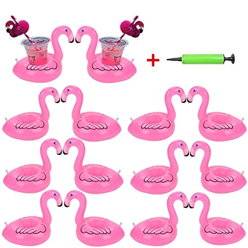 qinnsou 14 Pack Flamingo Inflatable Drink Holder Drink Pool Floats Cup Holder Floats Inflatable Floating Coasters Float Coaster for Pool Party Water Fun