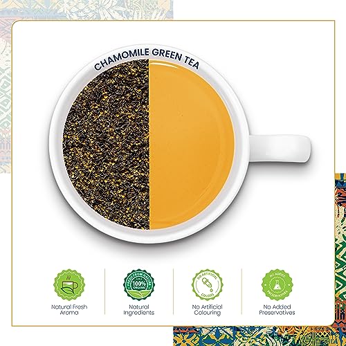 Image of Dabri Chamomile Green Tea 100gm Pouch | Loose Leaf with Natural Chamomile Flowers | Whole Leaf Blend for Stress Relief & Better Sleep | Calming Herbal Tisane | Soothing & Relaxing Wellness Tea