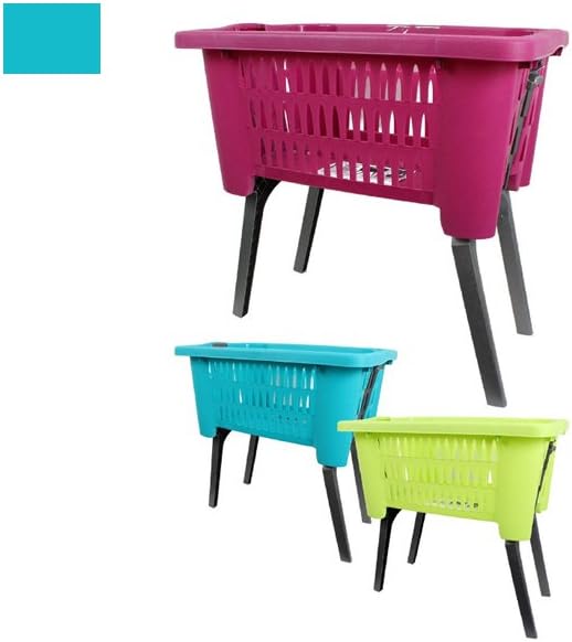 Laundry Basket With Folding Legs Wash Hamper Storage Washing Bin Plastic (Blue)