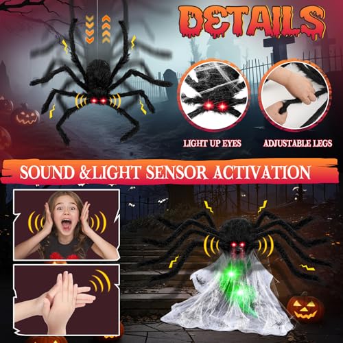 Image of Halloween Decorations Animatronics Jumping Spider Lights Web, Black