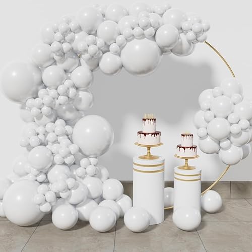 134 globos blancos de diferentes tamaños de 5, 10, 12, 18 pulgadas, kit de arco de guirnalda de globos blancos, globos de látex blanco para
