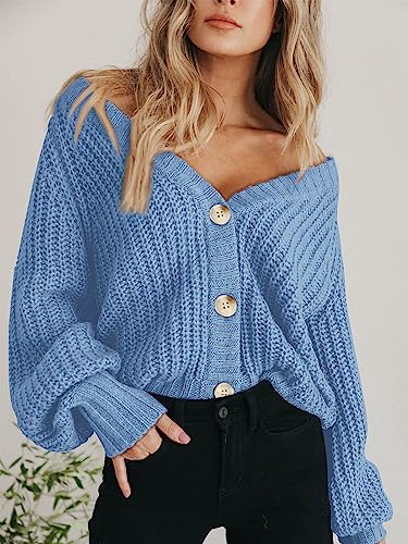 Image of PRETTYGARDEN Women's Chunky Knit Open Front Sweater Long Sleeve Button Loose Short Cardigan Outerwear Coats