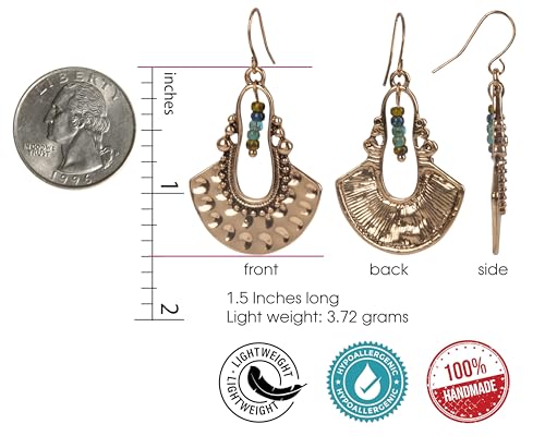 SPUNKYsoul Boho Dangle Earrings for Women – Lightweight Tribal Fan Paddle Design with Hieroglyphic Accents – Unique Handmade Gift Idea for Her3