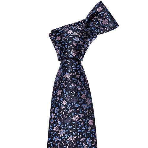Image of Barry.Wang Floral Ties for Men Flower Necktie with Tie Clip Formal
