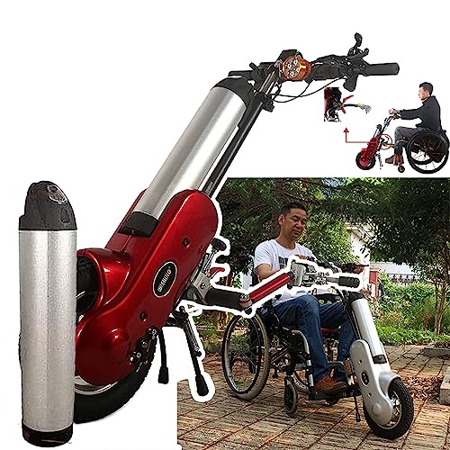 400w Wheelchair Puller, Electric Wheelchair Conversion Kit, with Front Light, 3 Speeds Adjustable, Range:70km, Shock Absorber System + Trumpet,Red-B