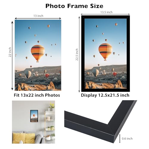 Image of JCJMY 13x22 Picture Frame Black for Poster Photo Picture, Horizontal and Vertical Formats for Wall Hanging, 13 x 22 Wall Gallery Poster Photo Frame for 13 by 22 Photos Posters, Black