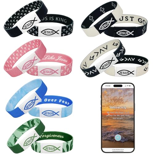 6Pack Inspirational Bible Verse Bracelets, Christian Religious Jewelry Gifts with NFC Daily Bible Verse, Elastic String Faith Friendship Bracelet for Teens, Men, Women