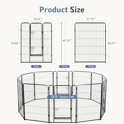 Image of DUMOS Dog Playpen 40 Inch 12 Panels Indoor Outdoor Metal Pet Fence | Foldable Dog Play Pen with Door, Portable Exercise, RV Camping, Puppy Small Medium Large Dogs