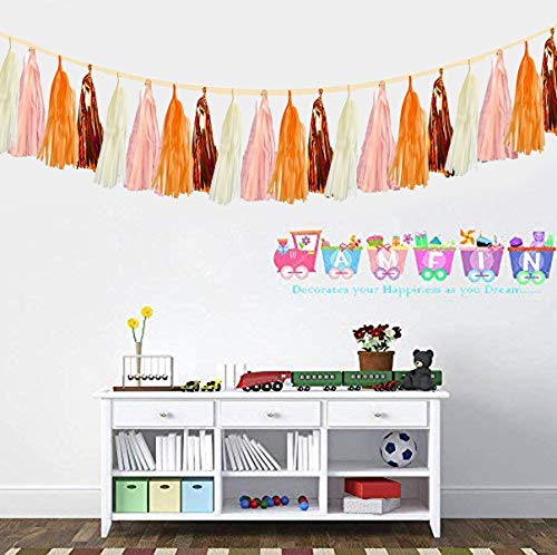 AMFIN® (20 Pieces, 2 Meter) Tissue Paper Tassels Garland Wedding Home Decor Crafts for Birthday Decoration , Decoration for Weddings , Engagement , Baby Shower Decoration Items , 1st Birthday Party Decoration Items , Anniversary Party , Bachelors Party , Office Party , Diwali , New Year Party , Christmas Decoration Items - Peach & White