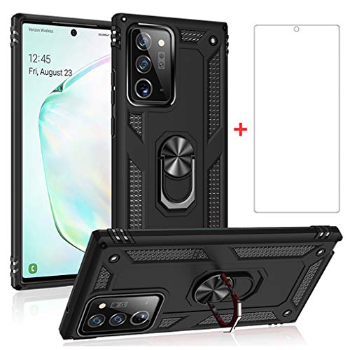 Cover per Samsung Galaxy Note 20 Ultra 5G con Pellicola Vetro Temperato Vetrino Magnetica Anello Supporto Resistente Protettiva Protezione Note20 Plus Custodia Case Maschio Ragazza tpu nero