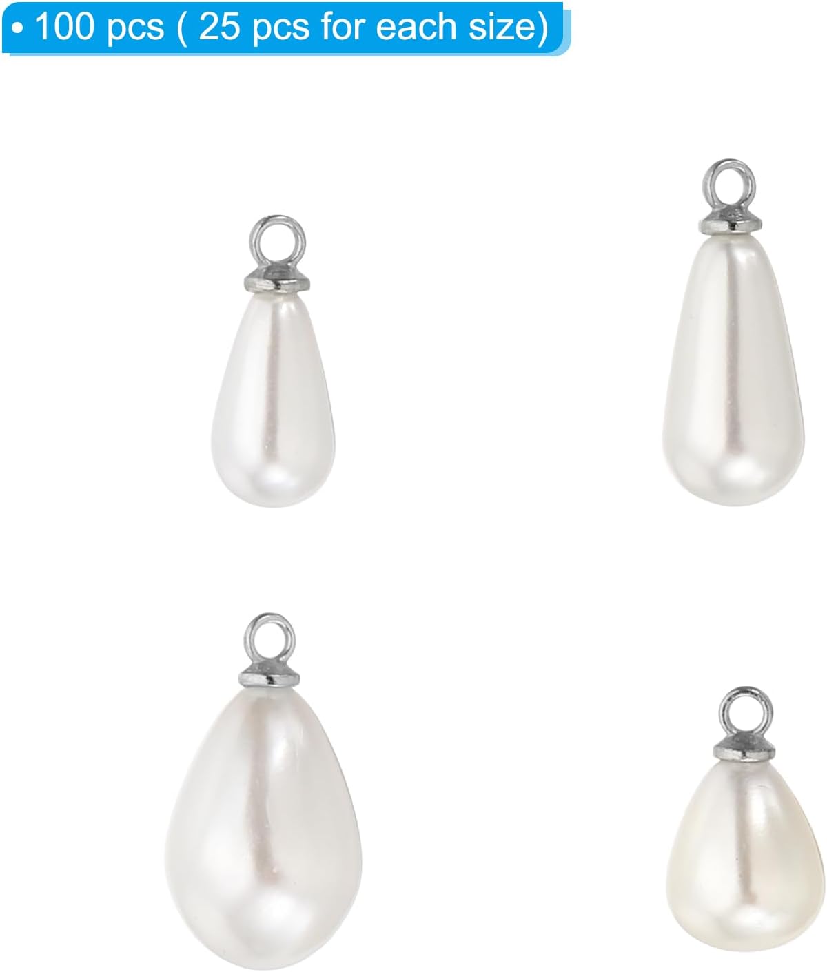 PATIKIL 100 Pcs Pearl Charm, Pearl Beads Teardrop Faux Pearl Pendant Charm with Loop for Jewelry Making Bracelets Earrings - Image 3