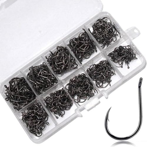 Fishing Hooks Set High Carbon Steel Jig Bait Sharp Fish Hook for Saltwater Freshwater(3#-12#)