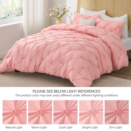 BEDELITE Pink Queen Comforter Set - 3 Pieces Boho Pintuck Bedding Comforter Sets, Lightweight Soft & Warm Bed Comforter with 2 Pillowcases for All Season,Valentines Day by BEDELITE - Used condition - Image 8