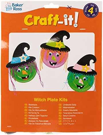Baker Ross AX221 Witch Plate Decoration Kit - Pack of 4, Halloween Craft and Decoration Kit for Kids, Kid Arts and Crafts