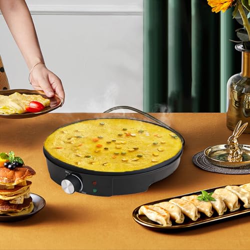 Máquina eléctrica para Crepes y panqueques con Control de Temperatura, de Acero Inoxidable, Incluye esparcidor de Masa para cocinar fácilmente Huevos, panqueques y Crepes,