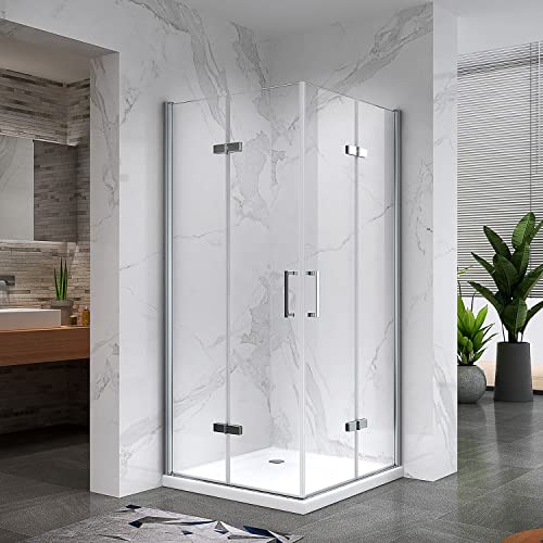 ATÉA Cabine de douche d'angle H 190 cm porte pliante pivotante en verre transparent 90 x 90 cm