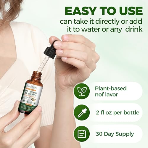 Mulittea 2 Pack Vitamin D3 K2 Liquid 10000 IU w MK7 Omega 3 and MCT Oil - image 8