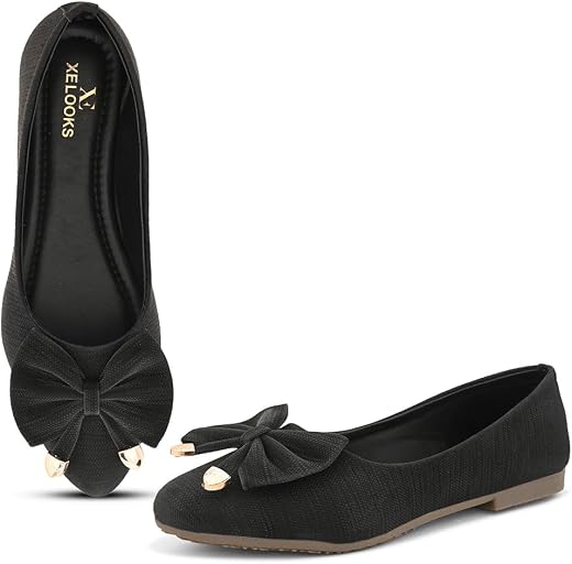 XE Looks Flats with Gold-Tipped Bow – Elegant, Trendy, and Perfect for Any Occasion for Girls & Women