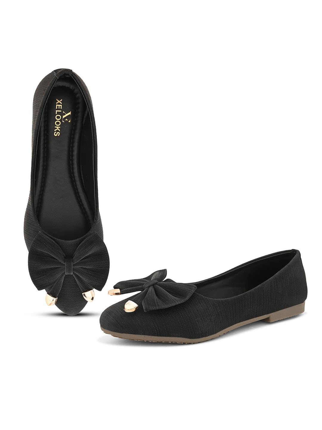 XE Looks Flats with Gold-Tipped Bow – Elegant, Trendy, and Perfect for Any Occasion for Girls & Women