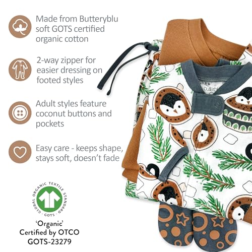 Butterblu JAMIE Matching Family Jammies Holiday Pajamas 100% Organic Cotton PJs Adults, Kids, Toddlers, Baby, Pets, Cocoa La Penguin, 0-3 Months by Butterblu - Used condition - Image 6