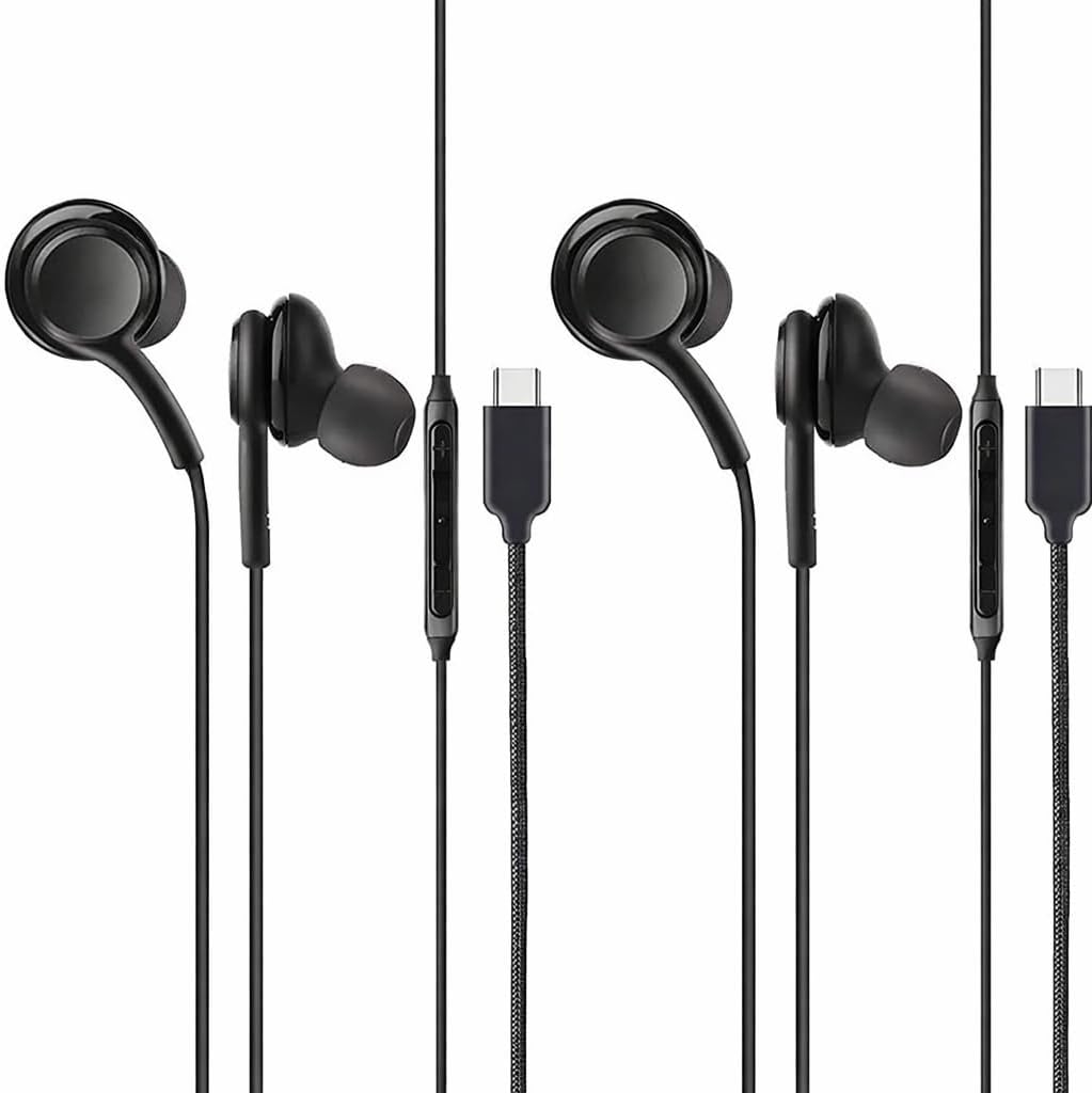 AMPLE 2 Pack USB C Earphones for iPad (2025) / iPad Air 13-inch (2025) (2026) / Air 11-inch (2026) (2025), Type C Wired Earbuds with HiFi Stereo Sound & Deep Bass, In-Ear Digital Headphones (BLACK)
