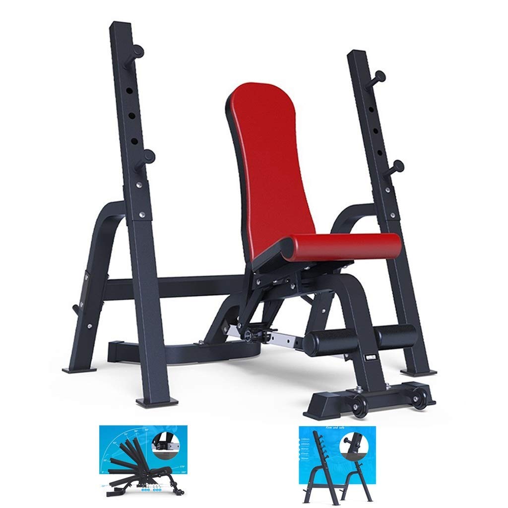 AYCDL Dip Stands Multifunctional Squat Rack Weightlifting Bed/Barbell Bed Fitness Equipment Bench Press Rack Home Dumbbell Bench Fitness Chair Squat Bench Press, Safe Weight Be,Red