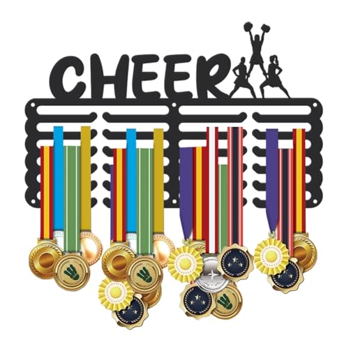 SUPERDANT Cheerleader Metal Holders for Display Cheerleading Medals Award Metal Holder Rack Cheer Medals Holder Display 6 Rows 24 Hangers Wall Mounted Medal Hanger Gifts for Athletes Kids 15x9.8in