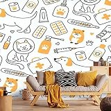 Modern Wallpaper Murals 3D Veterinary seamless medicines food A cat a collar a dog a bandaged paw Peel and Stick Removable Self-Adhesive PVC Wall Stickers for Nursery Kids Bedroom TV Wall Decor