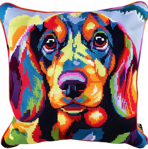 Coussin point de croix Teckel rose Henypt pour broderie salon et art DIY