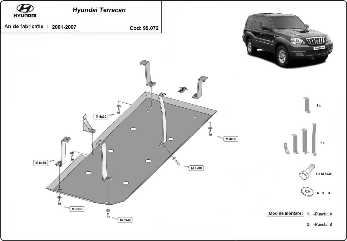 Stalowa osłona zbiornika paliwa, kompatybilna z Hyundai Terracan – (2001-2007)