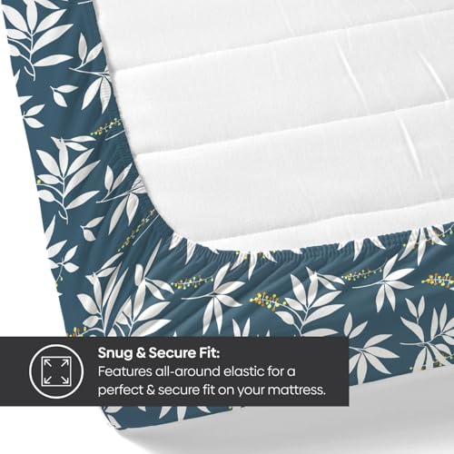 Image of Rivermoor 200 TC Ultrasoft Elastic Fitted Bedsheet for Double Bed | Queen Size Bed Sheet with 2 Pillow Covers | Blue White Printed| 72 x 78 x 10 Inches | Breathable & Hypoallergenic