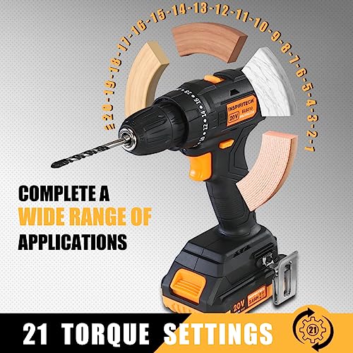 Inspiritech Brushless Cordless Drill Set-20V Power Drill Kit With 2.0Ah Battery And Charger,3/8-Inch Keyless Chuck-Variable Speed,21 Torque Setting, Bits And Tool Bag Included #TOP2
