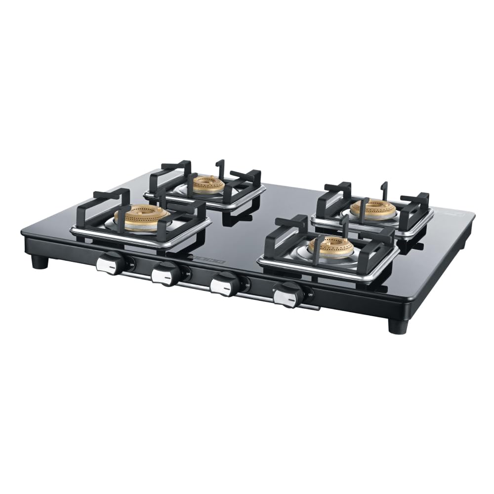 USHA Ebony Slim 4 Burner Gas Stove | 8 mm Toughened Glass | High Grade Stainless Steel Body | Brass Burners | Powder Coated Finish | Slim Design | Spacious Cooking Design-image-15