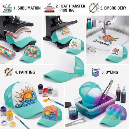 Image of 12 Pack Sublimation Blank Mesh Trucker Hats Bulk, DIY Heat Press Baseball Hat Pack, Sports Outdoor Snapback Cap