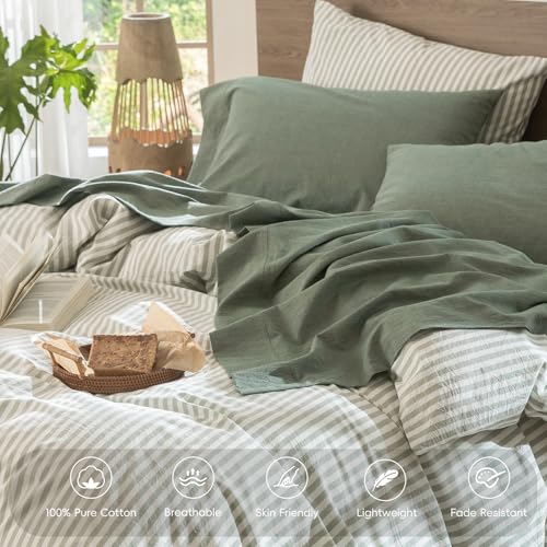 Image of MooMee Sheet Set 100% Washed Cotton Linen-Like Extra Deep Pocket King | Relaxed Linen-like Texture. Soft, Breathable & Lightweight Comfort. 15-19 inch Extra Deep Pocket with All-around Elastic