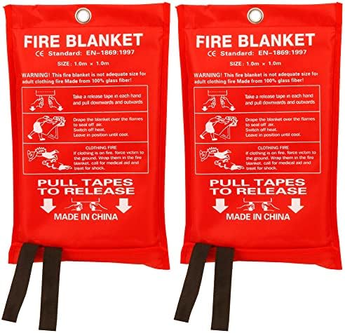 Aksipo Fire Blanket Fiberglass Fire Emergency Blanket Suppression Blanket Flame Retardant Blanket Emergency Survival Safety Cover for Kitchen Home House Car Office Warehouse, 2 Pack (39.3X 39.3 inch)