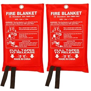 Fire Blanket Fiberglass Fire Emergency Blanket Suppression Blanket Flame Retardant Blanket Emergency Survival Safety Cover for Kitchen Home House Car Office Warehouse, 2 Pack (39.3X 39.3 inch)